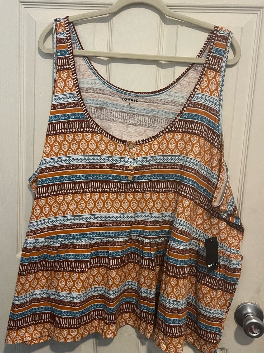 torrid Brown, Mustard & Blue Striped Peplum Tank